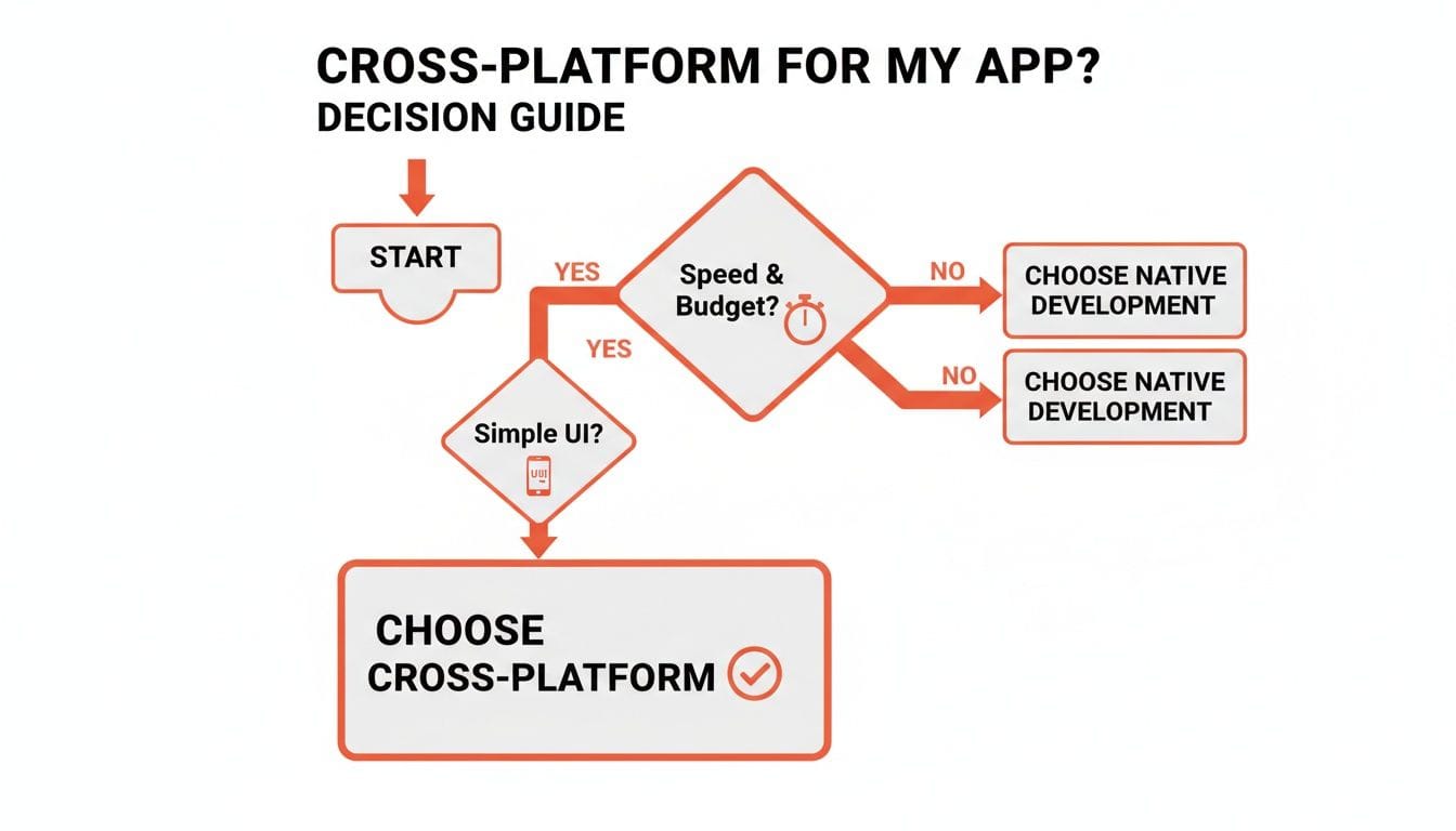 A flowchart decision guide for choosing between cross-platform and native app development.