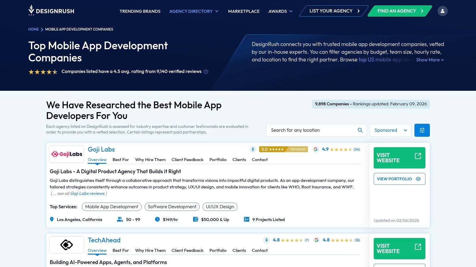 DesignRush  -  Top Mobile App Development Companies